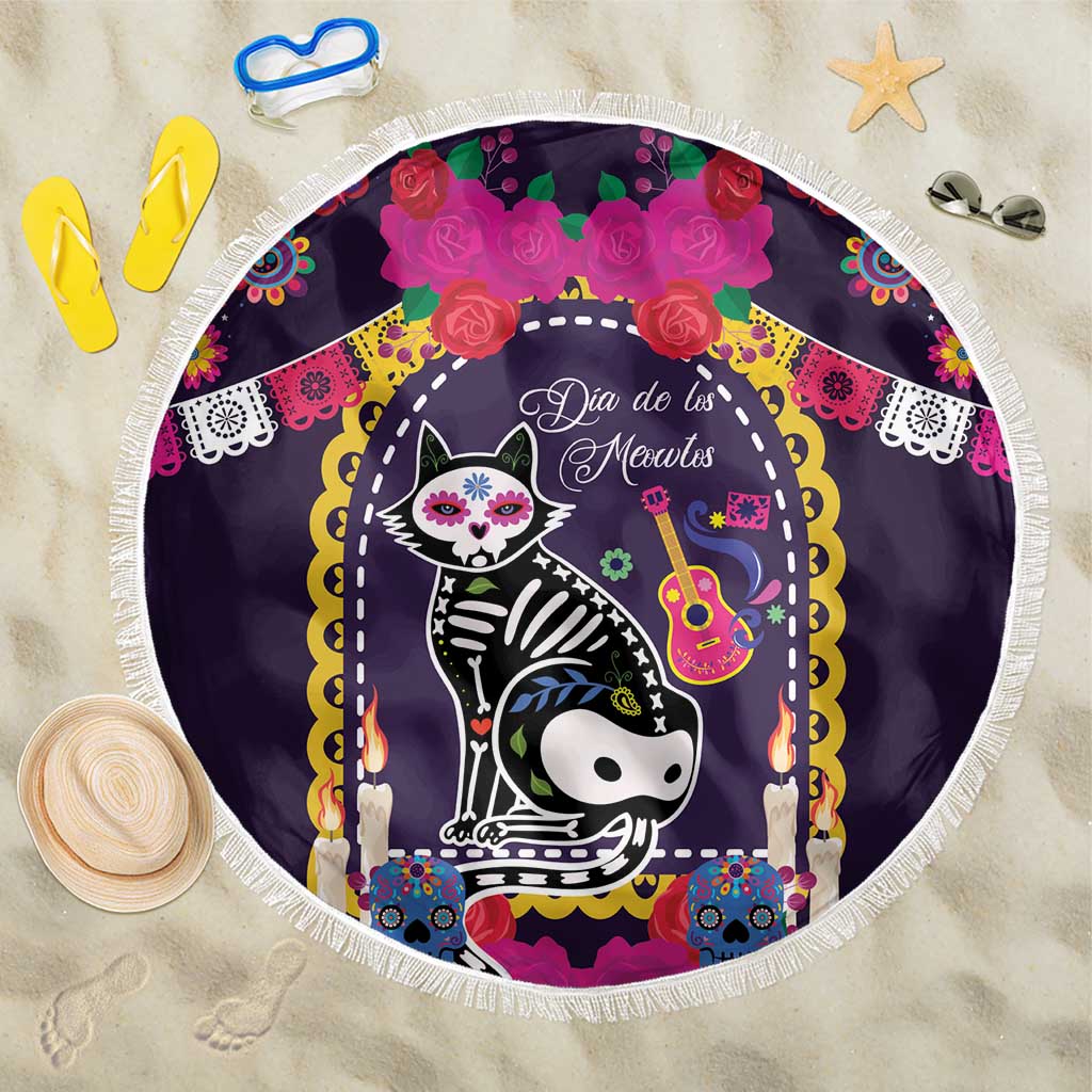 Mexico Day Of The Dead Beach Blanket Cat Skeleton Dia De Los Meowtos - Wonder Print Shop