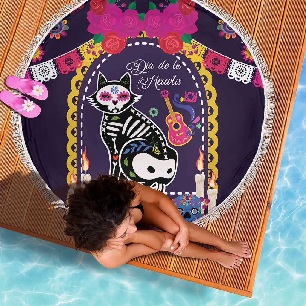 Mexico Day Of The Dead Beach Blanket Cat Skeleton Dia De Los Meowtos - Wonder Print Shop