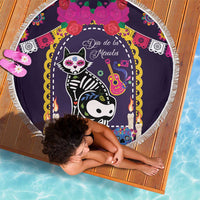 Mexico Day Of The Dead Beach Blanket Cat Skeleton Dia De Los Meowtos - Wonder Print Shop