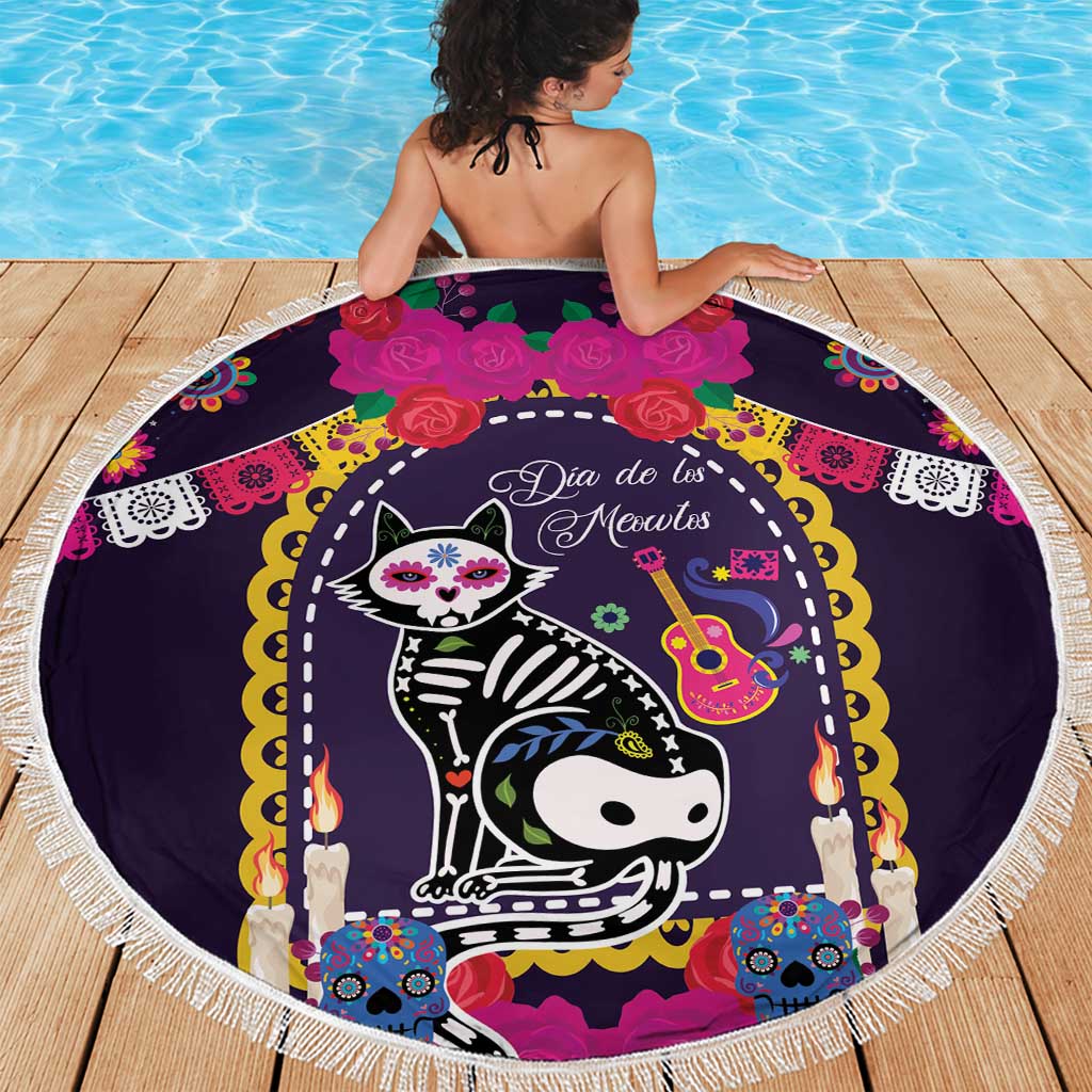 Mexico Day Of The Dead Beach Blanket Cat Skeleton Dia De Los Meowtos - Wonder Print Shop