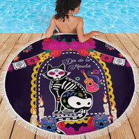 Mexico Day Of The Dead Beach Blanket Cat Skeleton Dia De Los Meowtos - Wonder Print Shop