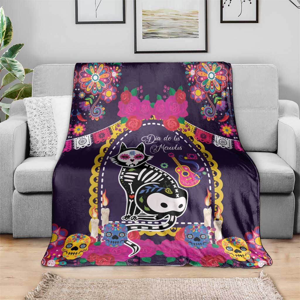Mexico Day Of The Dead Blanket Cat Skeleton Dia De Los Meowtos - Wonder Print Shop
