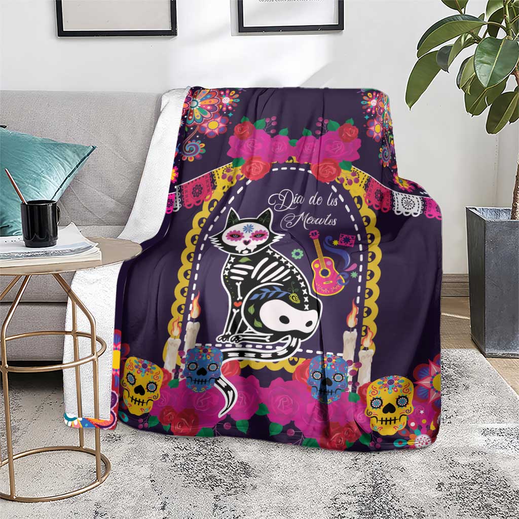 Mexico Day Of The Dead Blanket Cat Skeleton Dia De Los Meowtos - Wonder Print Shop