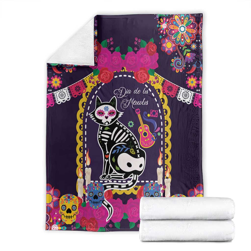 Mexico Day Of The Dead Blanket Cat Skeleton Dia De Los Meowtos - Wonder Print Shop