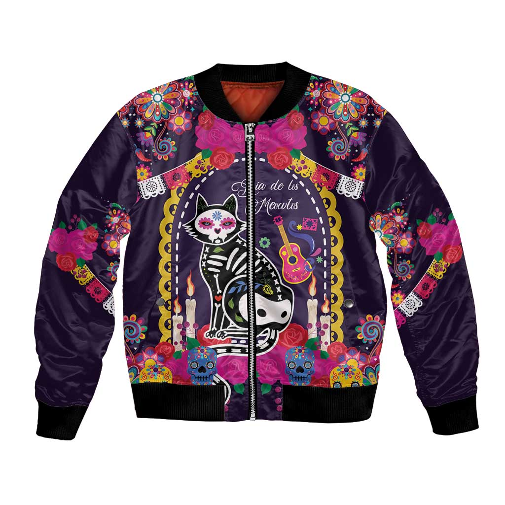 Mexico Day Of The Dead Bomber Jacket Cat Skeleton Dia De Los Meowtos - Wonder Print Shop