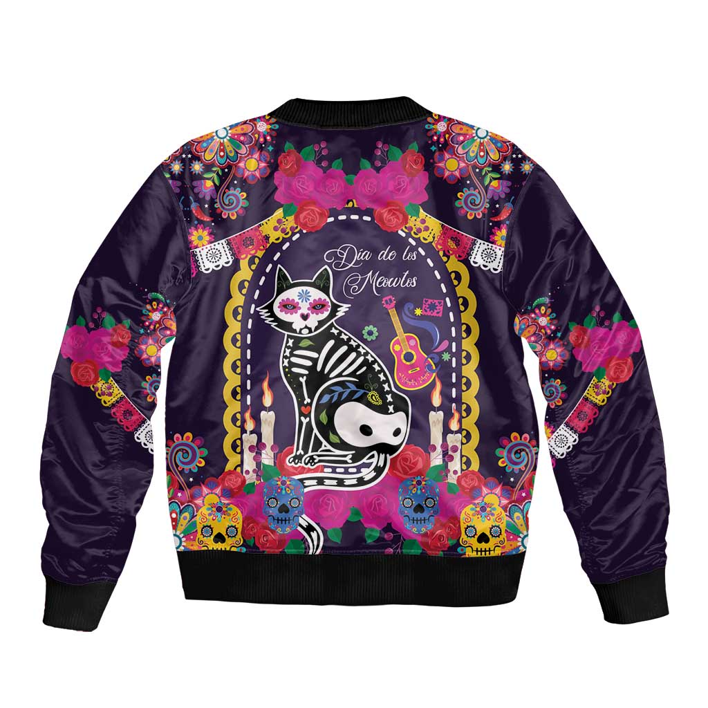 Mexico Day Of The Dead Bomber Jacket Cat Skeleton Dia De Los Meowtos - Wonder Print Shop