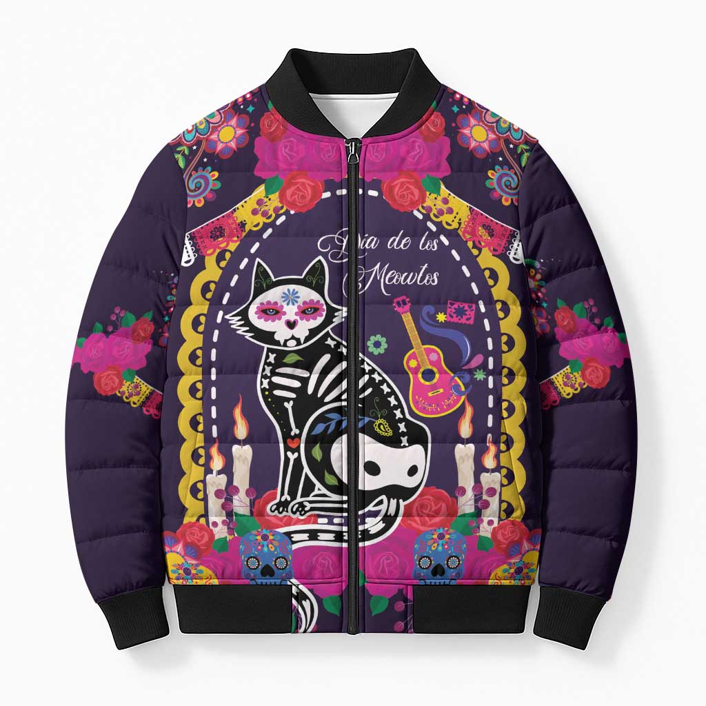 Mexico Day Of The Dead Bomber Puffer Jacket Cat Skeleton Dia De Los Meowtos - Wonder Print Shop