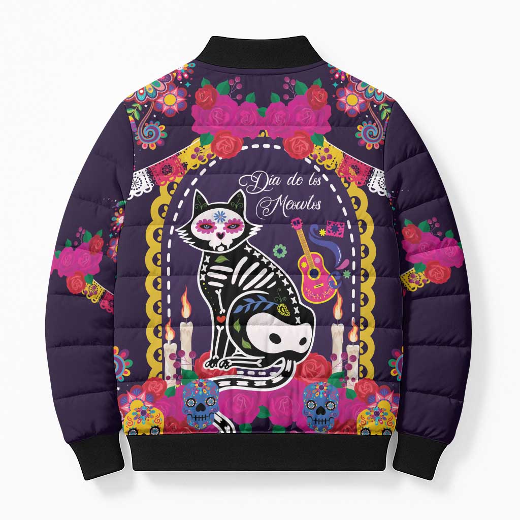 Mexico Day Of The Dead Bomber Puffer Jacket Cat Skeleton Dia De Los Meowtos - Wonder Print Shop