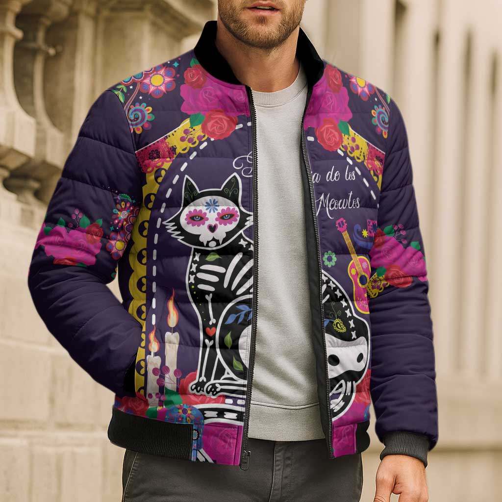 Mexico Day Of The Dead Bomber Puffer Jacket Cat Skeleton Dia De Los Meowtos - Wonder Print Shop