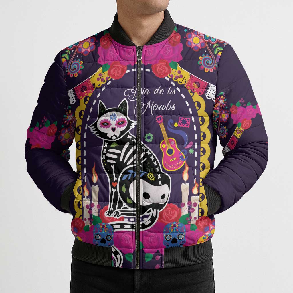 Mexico Day Of The Dead Bomber Puffer Jacket Cat Skeleton Dia De Los Meowtos - Wonder Print Shop