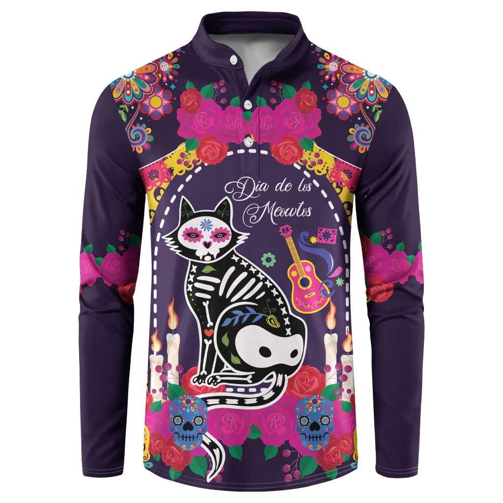 Mexico Day Of The Dead Button Sweatshirt Cat Skeleton Dia De Los Meowtos - Wonder Print Shop