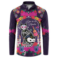 Mexico Day Of The Dead Button Sweatshirt Cat Skeleton Dia De Los Meowtos - Wonder Print Shop
