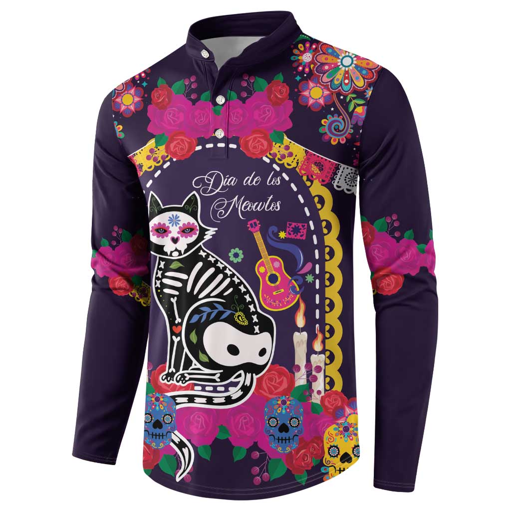 Mexico Day Of The Dead Button Sweatshirt Cat Skeleton Dia De Los Meowtos - Wonder Print Shop