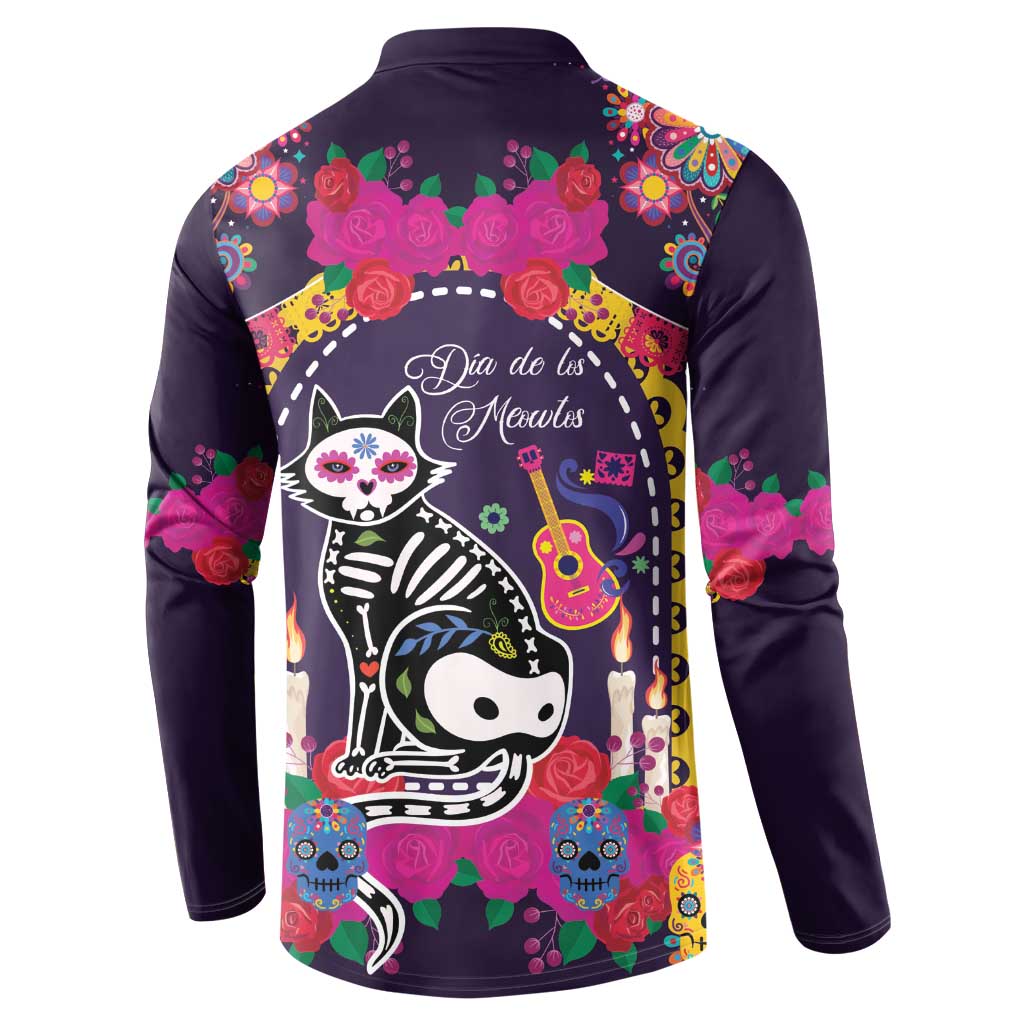 Mexico Day Of The Dead Button Sweatshirt Cat Skeleton Dia De Los Meowtos - Wonder Print Shop