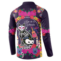 Mexico Day Of The Dead Button Sweatshirt Cat Skeleton Dia De Los Meowtos - Wonder Print Shop