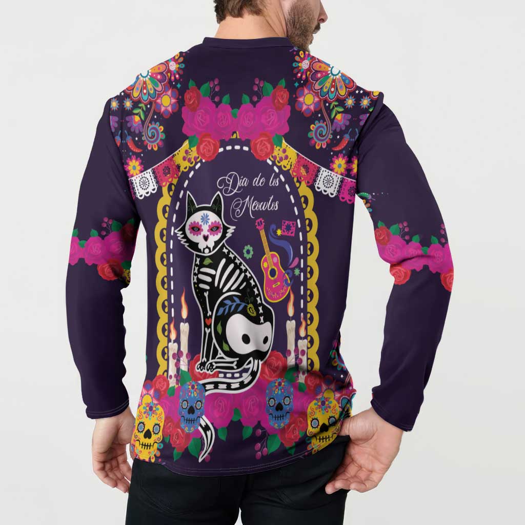 Mexico Day Of The Dead Button Sweatshirt Cat Skeleton Dia De Los Meowtos - Wonder Print Shop