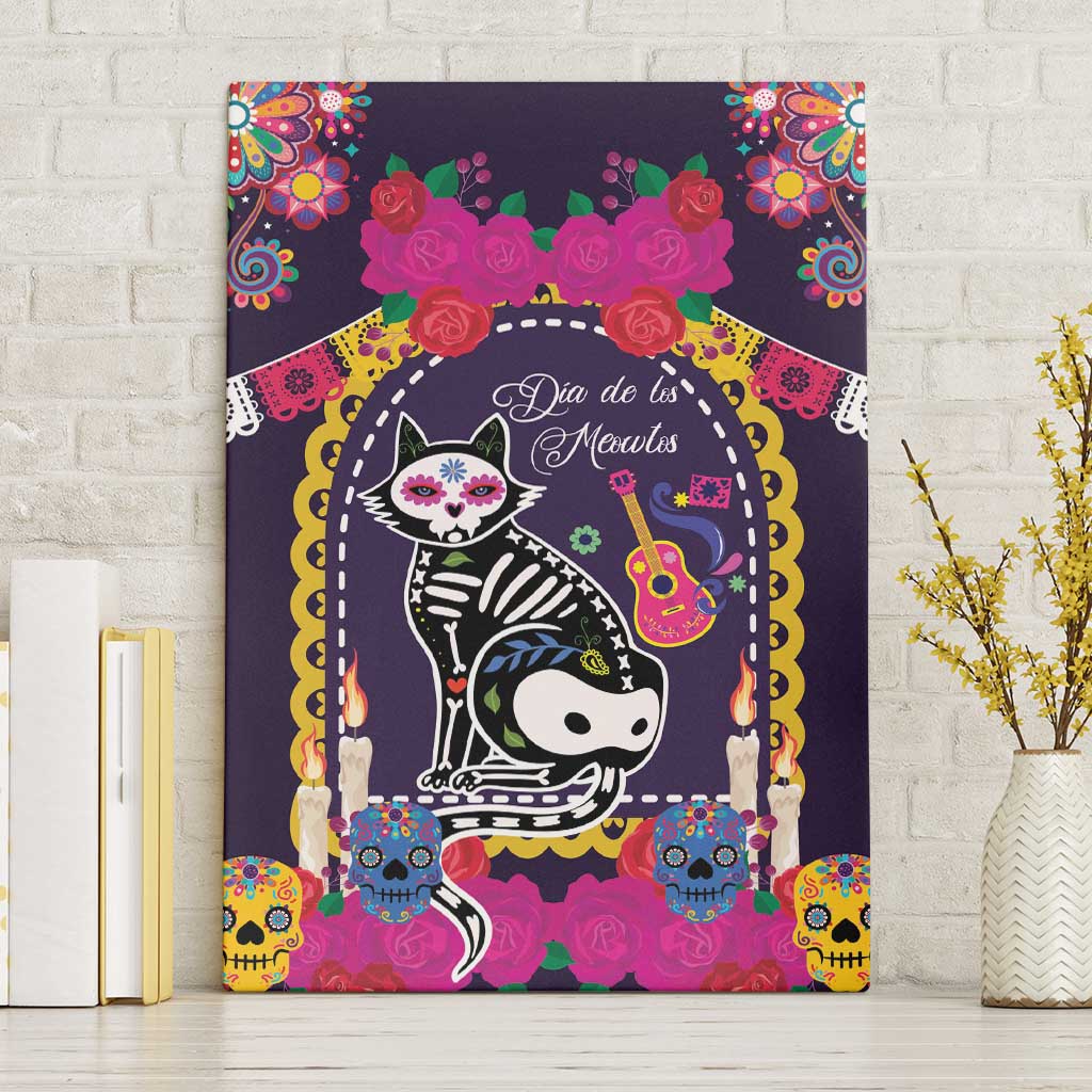 Mexico Day Of The Dead Canvas Wall Art Cat Skeleton Dia De Los Meowtos - Wonder Print Shop