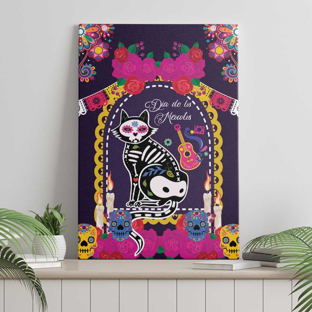 Mexico Day Of The Dead Canvas Wall Art Cat Skeleton Dia De Los Meowtos - Wonder Print Shop