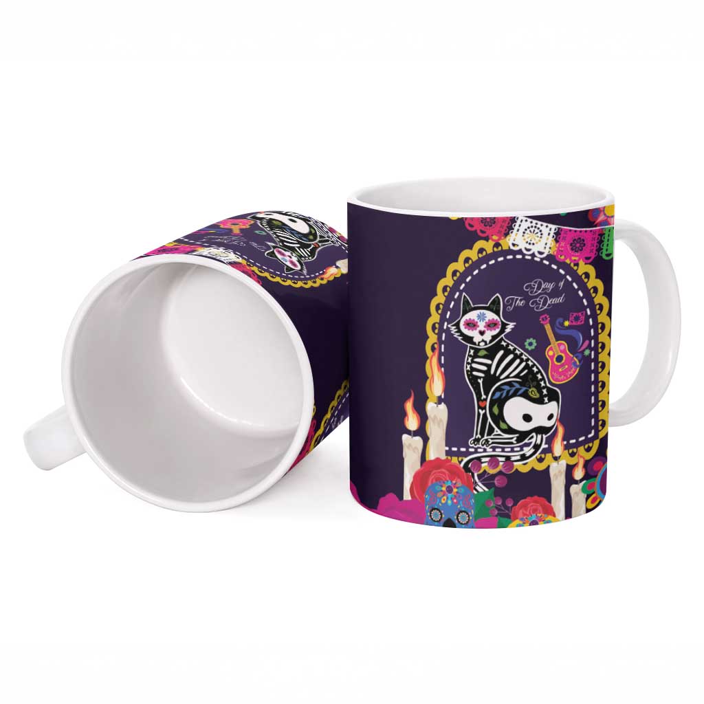 Mexico Day Of The Dead Ceramic Mug Cat Skeleton Dia De Los Meowtos - Wonder Print Shop