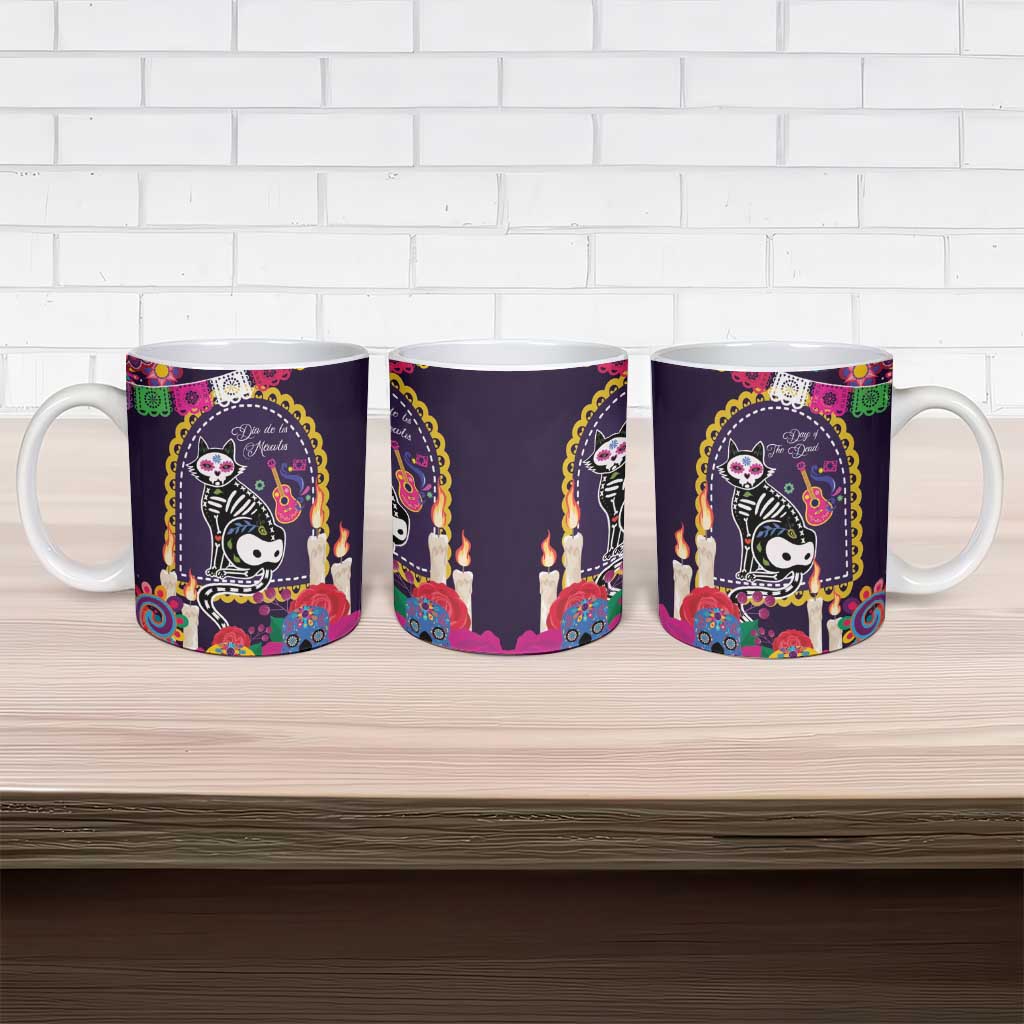 Mexico Day Of The Dead Ceramic Mug Cat Skeleton Dia De Los Meowtos - Wonder Print Shop