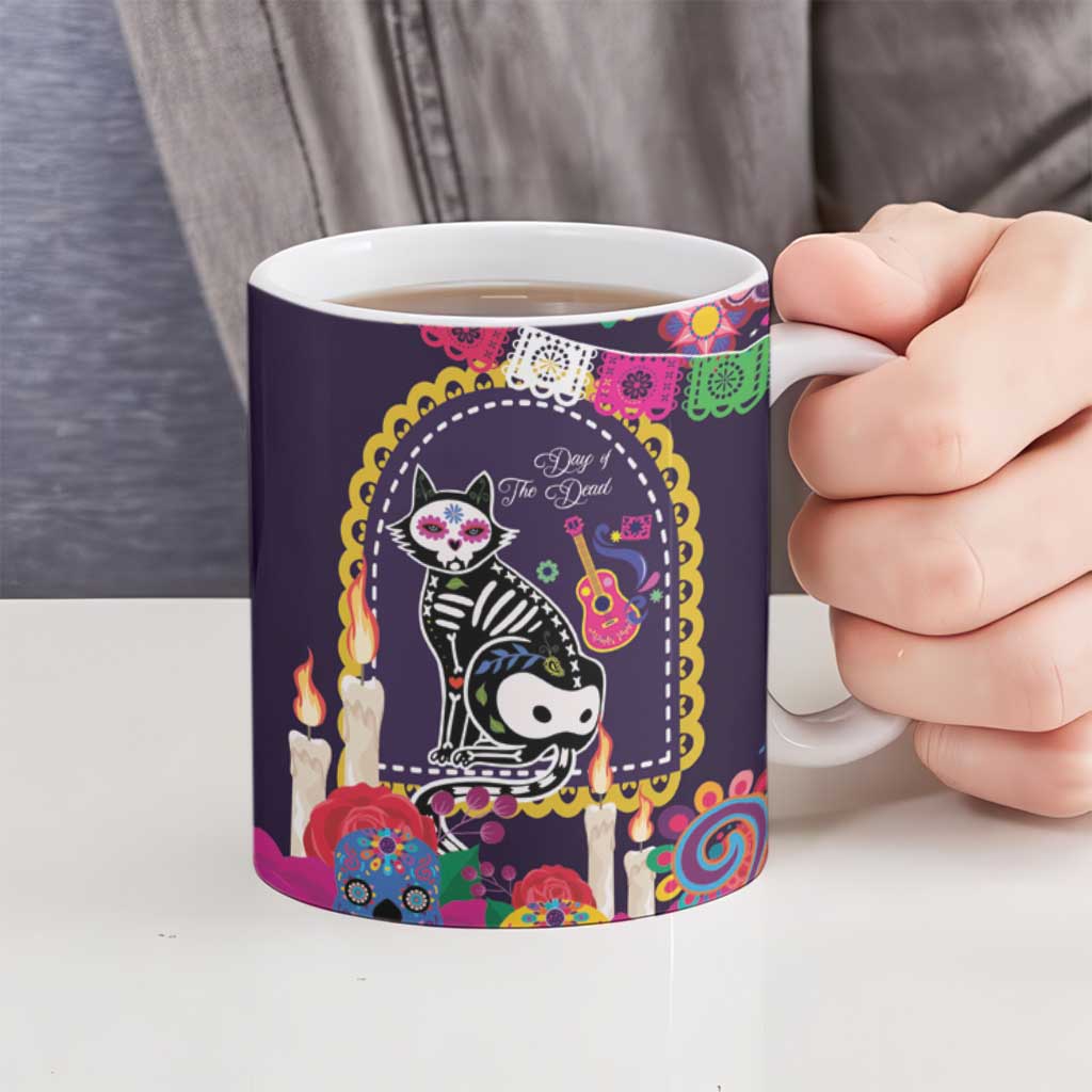 Mexico Day Of The Dead Ceramic Mug Cat Skeleton Dia De Los Meowtos - Wonder Print Shop