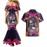 Mexico Day Of The Dead Couples Matching Mermaid Dress and Hawaiian Shirt Cat Skeleton Dia De Los Meowtos - Wonder Print Shop
