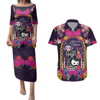 Mexico Day Of The Dead Couples Matching Puletasi and Hawaiian Shirt Cat Skeleton Dia De Los Meowtos - Wonder Print Shop