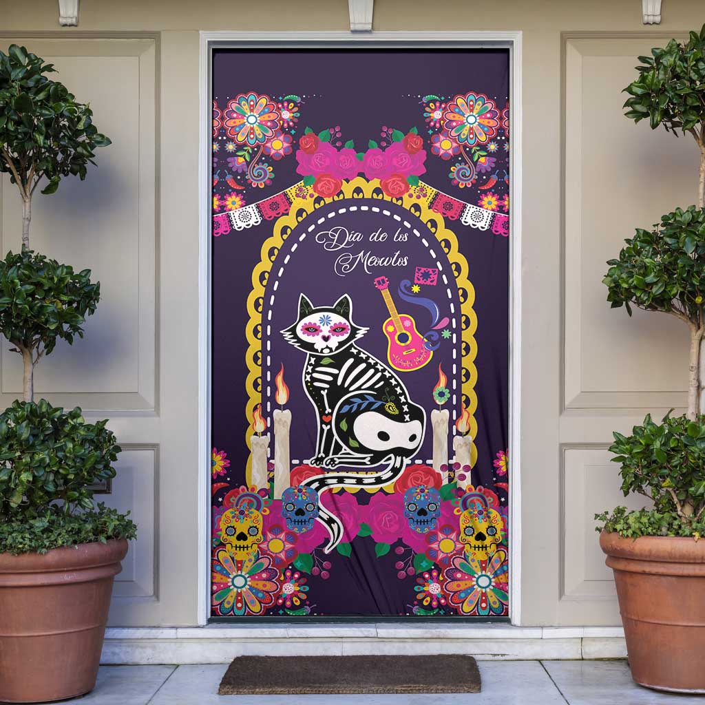 Mexico Day Of The Dead Door Cover Cat Skeleton Dia De Los Meowtos - Wonder Print Shop