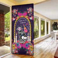 Mexico Day Of The Dead Door Cover Cat Skeleton Dia De Los Meowtos - Wonder Print Shop