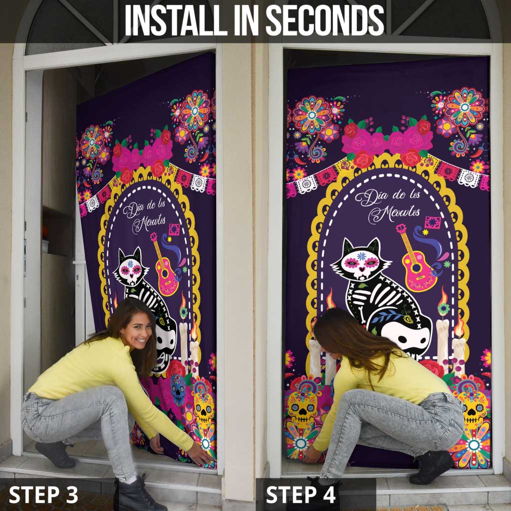 Mexico Day Of The Dead Door Cover Cat Skeleton Dia De Los Meowtos - Wonder Print Shop