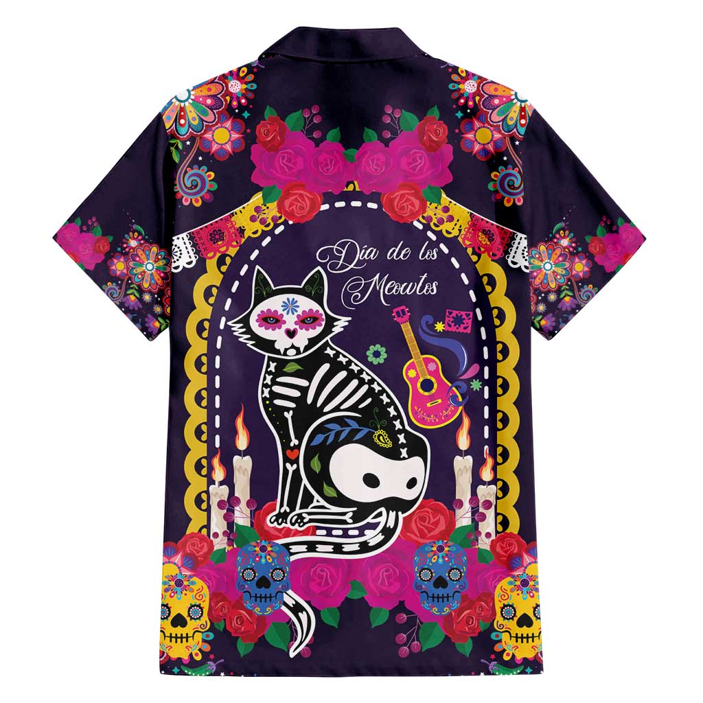 Mexico Day Of The Dead Family Matching Long Sleeve Bodycon Dress and Hawaiian Shirt Cat Skeleton Dia De Los Meowtos - Wonder Print Shop