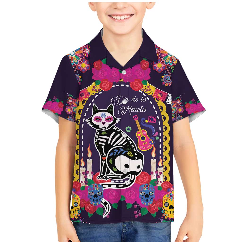 Mexico Day Of The Dead Family Matching Mermaid Dress and Hawaiian Shirt Cat Skeleton Dia De Los Meowtos - Wonder Print Shop