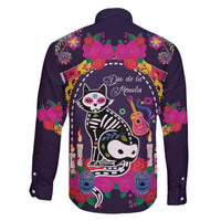 Mexico Day Of The Dead Family Matching Off The Shoulder Long Sleeve Dress and Hawaiian Shirt Cat Skeleton Dia De Los Meowtos - Wonder Print Shop