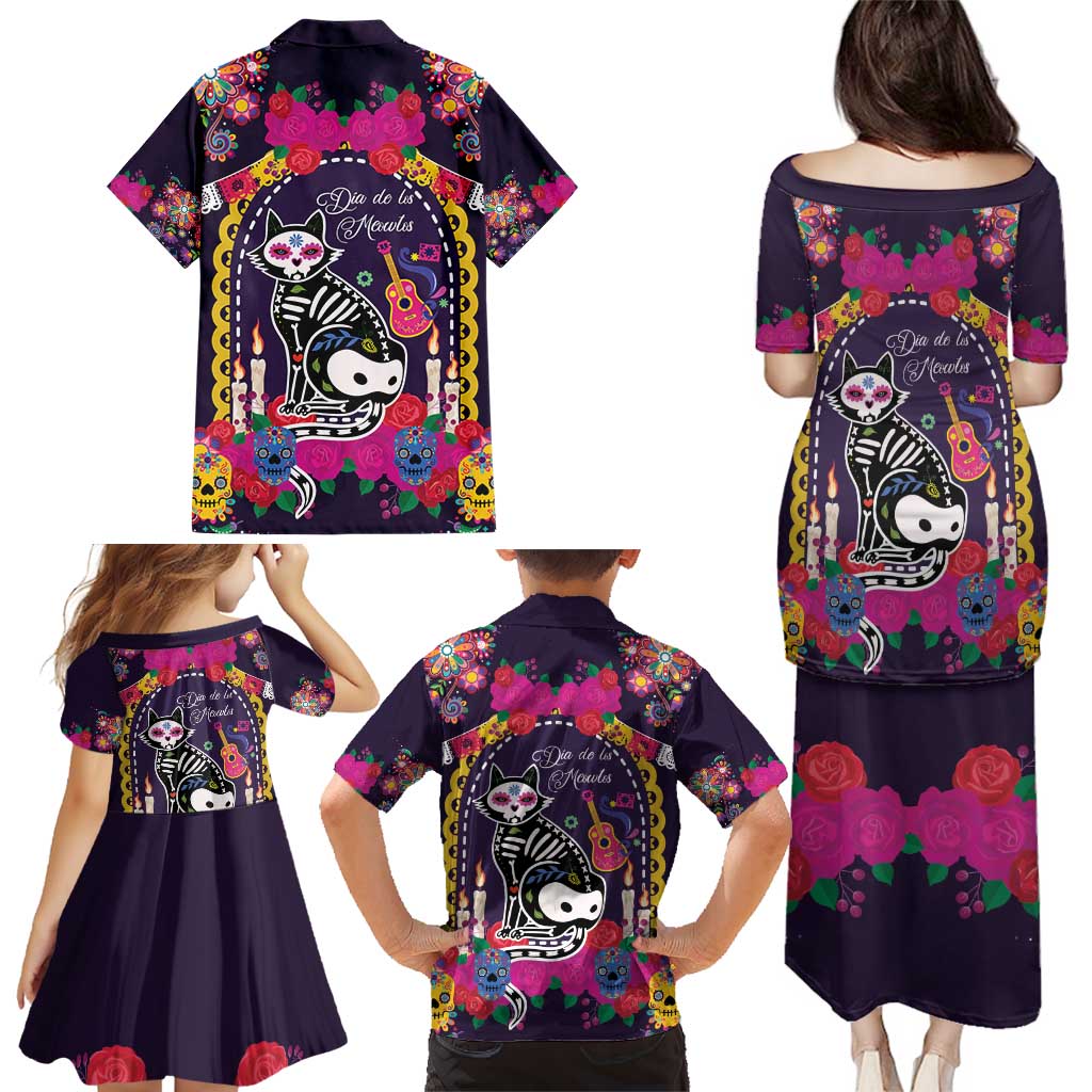 Mexico Day Of The Dead Family Matching Puletasi and Hawaiian Shirt Cat Skeleton Dia De Los Meowtos - Wonder Print Shop