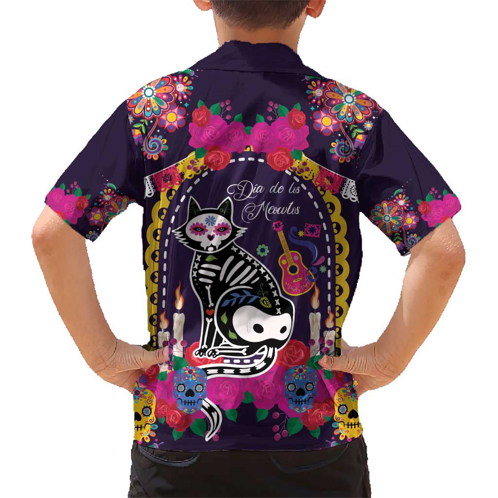 Mexico Day Of The Dead Family Matching Short Sleeve Bodycon Dress and Hawaiian Shirt Cat Skeleton Dia De Los Meowtos - Wonder Print Shop