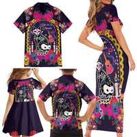 Mexico Day Of The Dead Family Matching Short Sleeve Bodycon Dress and Hawaiian Shirt Cat Skeleton Dia De Los Meowtos - Wonder Print Shop