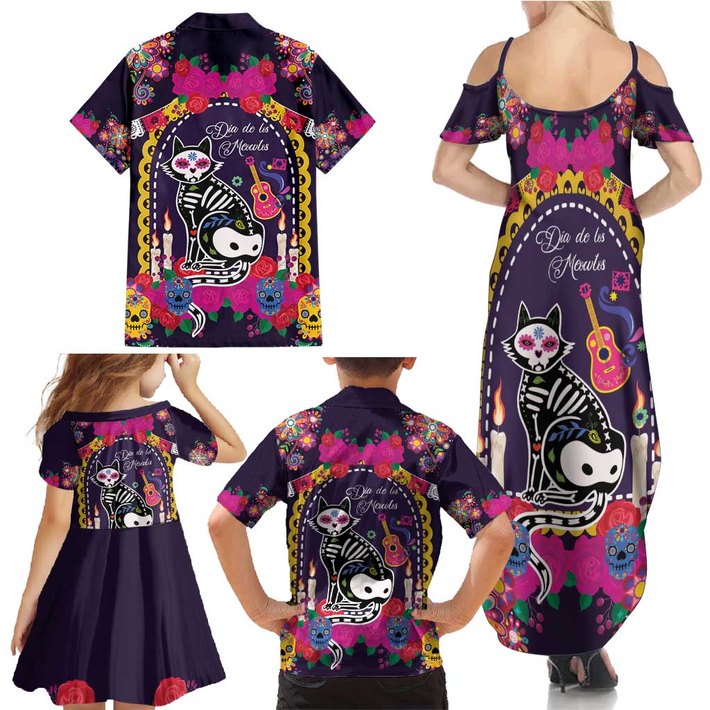 Mexico Day Of The Dead Family Matching Summer Maxi Dress and Hawaiian Shirt Cat Skeleton Dia De Los Meowtos - Wonder Print Shop