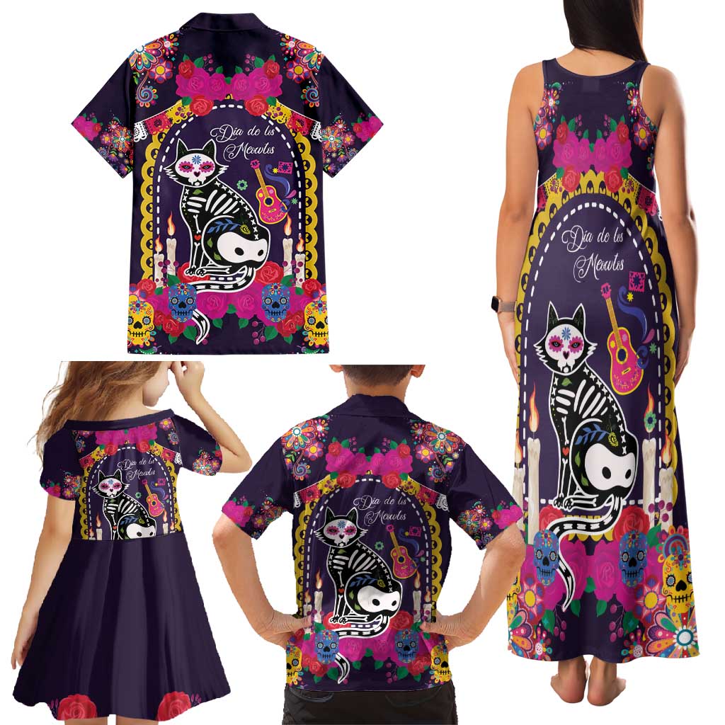 Mexico Day Of The Dead Family Matching Tank Maxi Dress and Hawaiian Shirt Cat Skeleton Dia De Los Meowtos - Wonder Print Shop