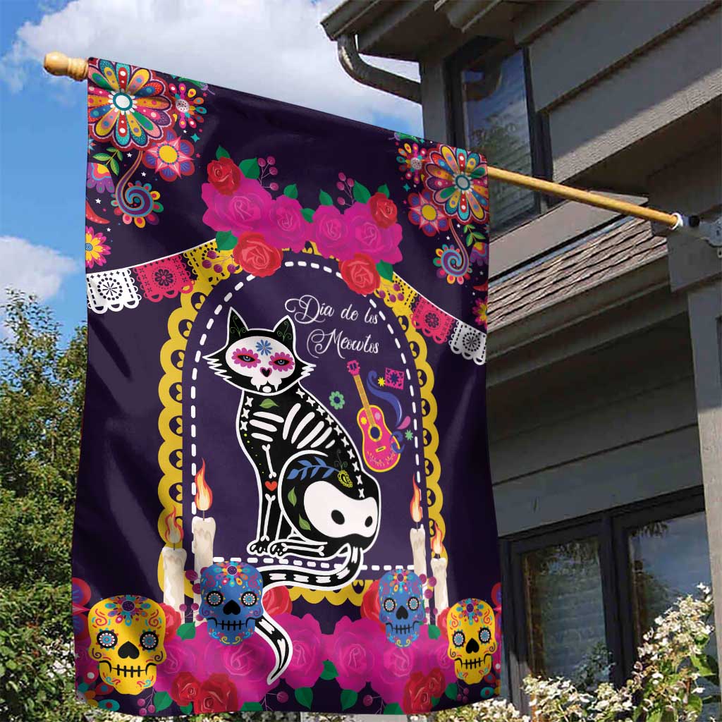 Mexico Day Of The Dead Garden Flag Cat Skeleton Dia De Los Meowtos - Wonder Print Shop