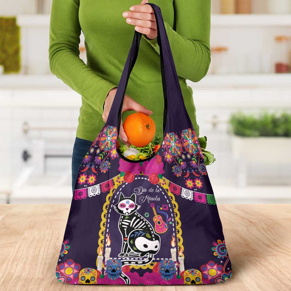 Mexico Day Of The Dead Grocery Bag Cat Skeleton Dia De Los Meowtos - Wonder Print Shop