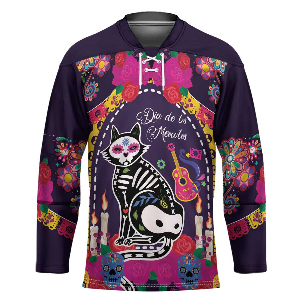 Mexico Day Of The Dead Hockey Jersey Cat Skeleton Dia De Los Meowtos - Wonder Print Shop
