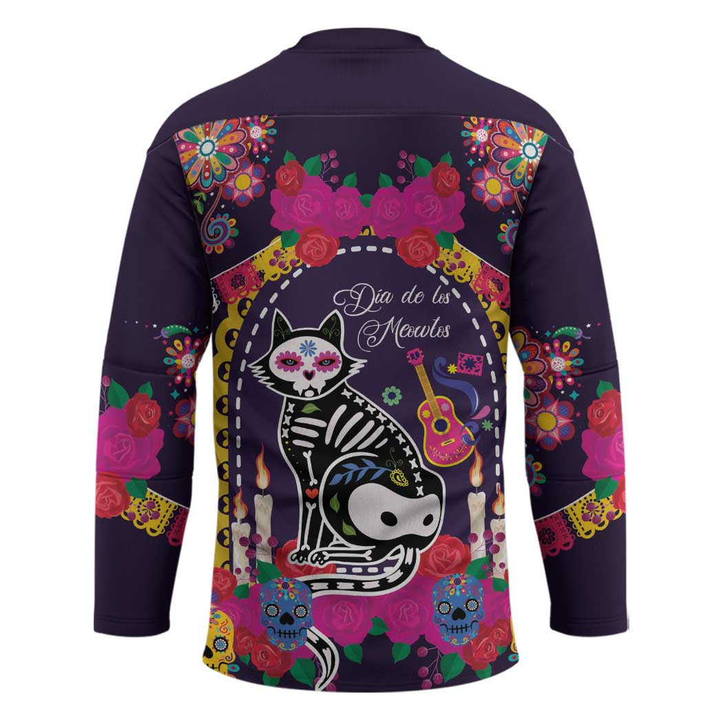 Mexico Day Of The Dead Hockey Jersey Cat Skeleton Dia De Los Meowtos - Wonder Print Shop