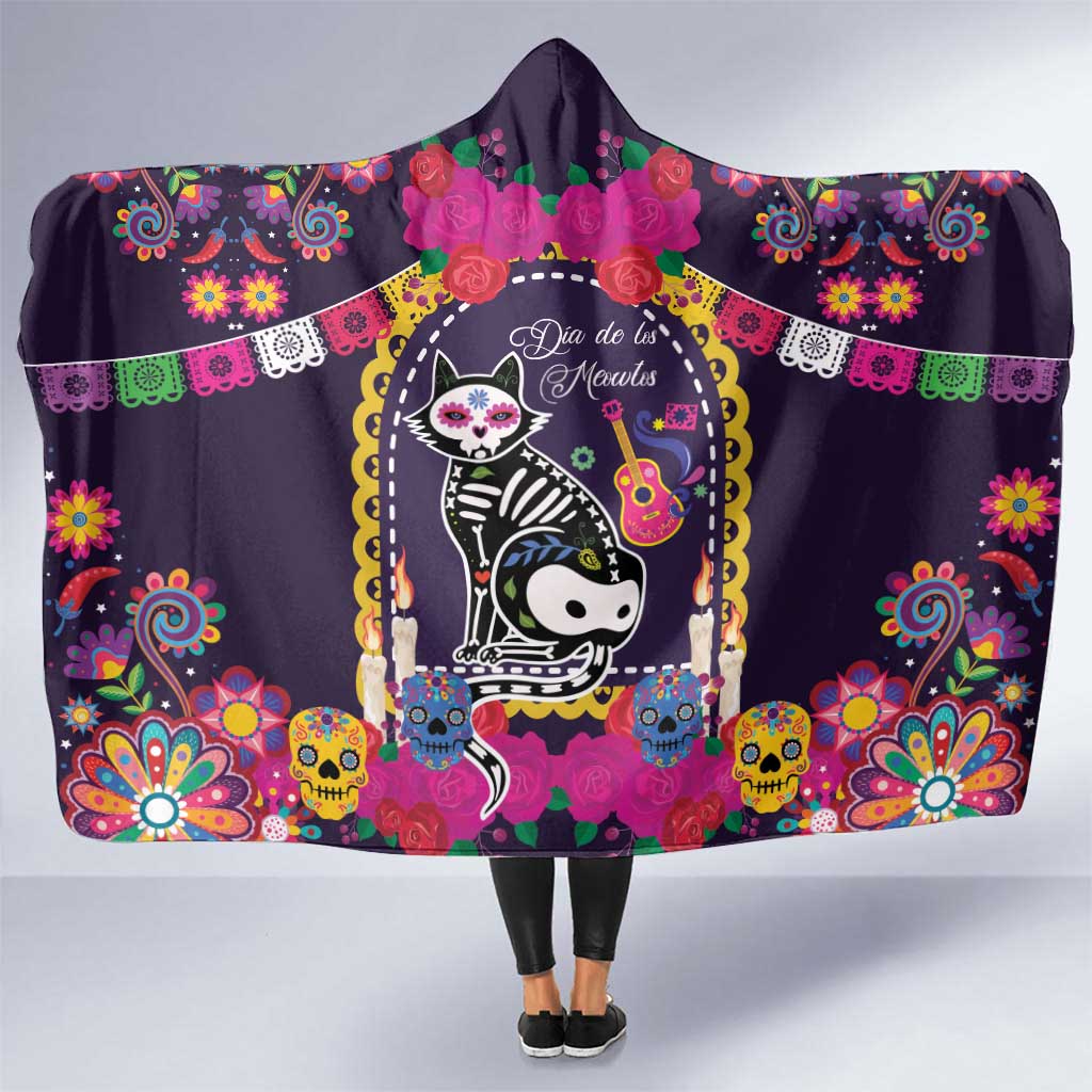 Mexico Day Of The Dead Hooded Blanket Cat Skeleton Dia De Los Meowtos - Wonder Print Shop