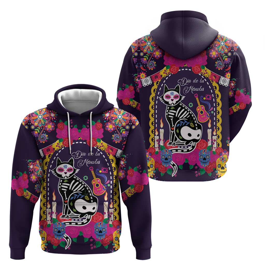 Mexico Day Of The Dead Hoodie Cat Skeleton Dia De Los Meowtos - Wonder Print Shop