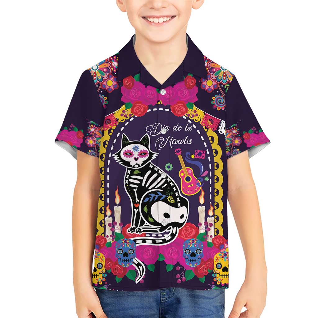 Mexico Day Of The Dead Kid Hawaiian Shirt Cat Skeleton Dia De Los Meowtos - Wonder Print Shop