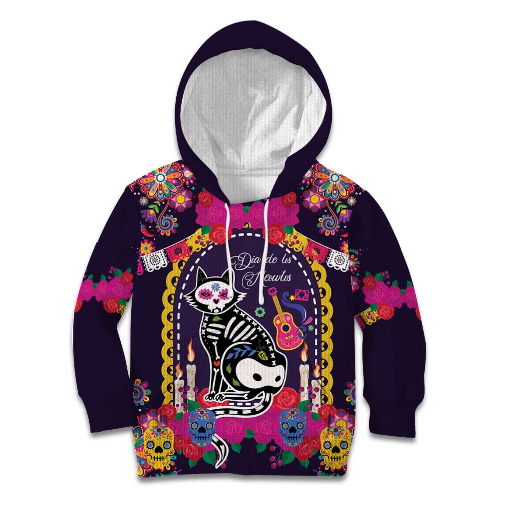 Mexico Day Of The Dead Kid Hoodie Cat Skeleton Dia De Los Meowtos - Wonder Print Shop