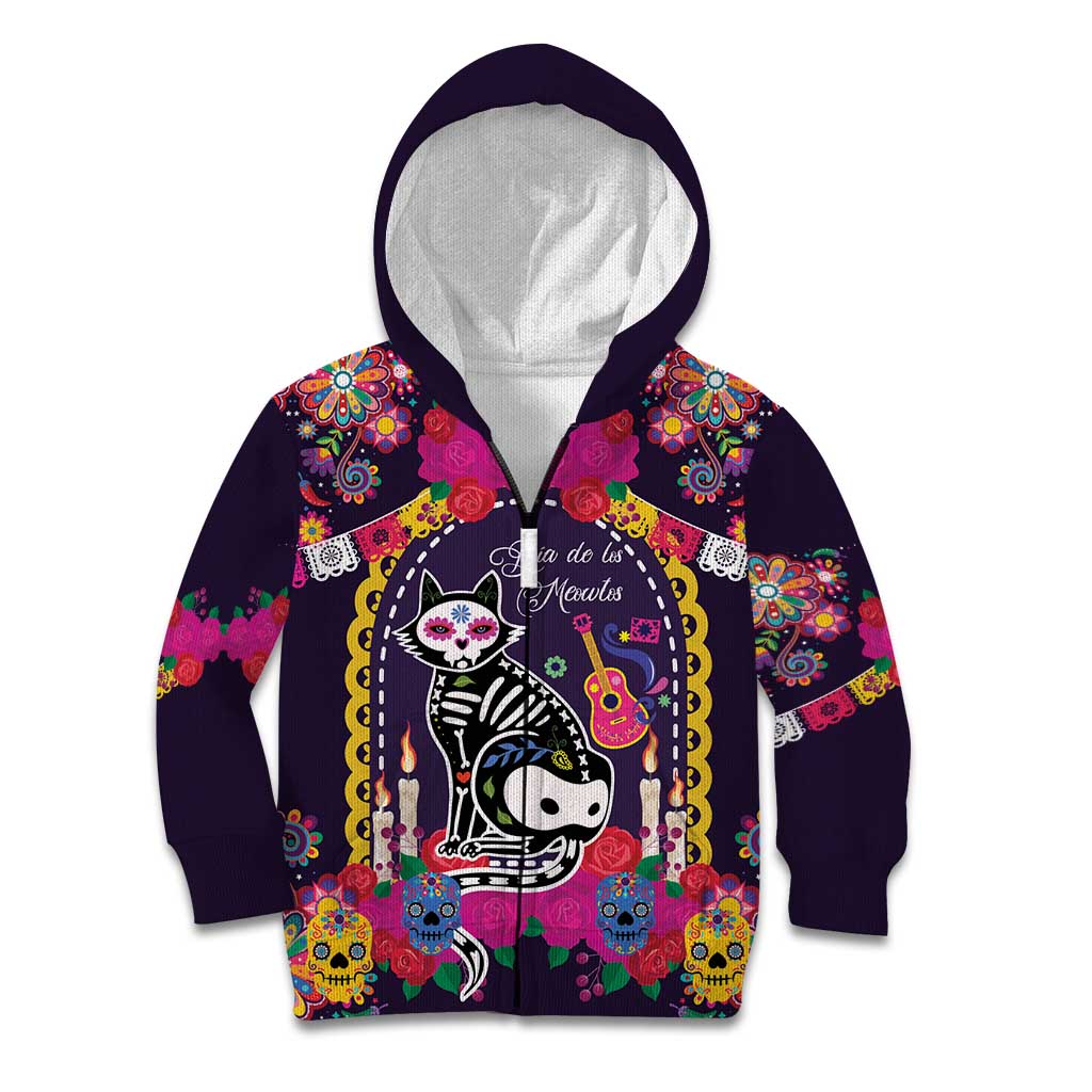 Mexico Day Of The Dead Kid Hoodie Cat Skeleton Dia De Los Meowtos - Wonder Print Shop