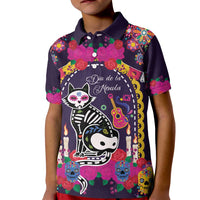 Mexico Day Of The Dead Kid Polo Shirt Cat Skeleton Dia De Los Meowtos - Wonder Print Shop