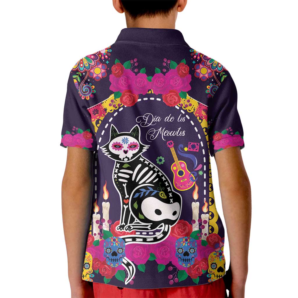 Mexico Day Of The Dead Kid Polo Shirt Cat Skeleton Dia De Los Meowtos - Wonder Print Shop
