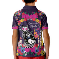 Mexico Day Of The Dead Kid Polo Shirt Cat Skeleton Dia De Los Meowtos - Wonder Print Shop
